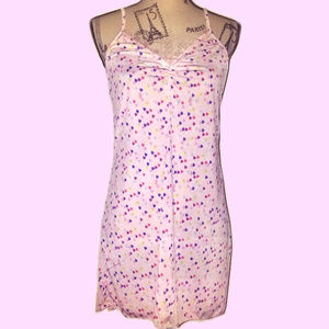 RAINBOW HEARTS SILKY LACE TRIM CHEMISE~ WOMENS S
